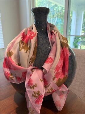 Anthropologie Pink & Cream Floral-Print Scarf
